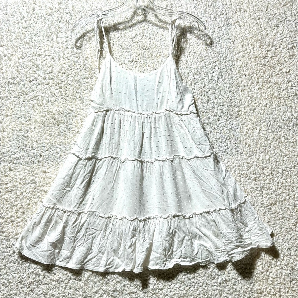Shein Babydoll Sun Dress Womens Small 4 White Tiered Ruffles Adjust Tie Strap